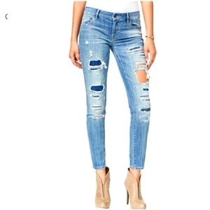 Guess Power Curvy Mid Distressed Straight Leg Skinny Denim Jean Size 25